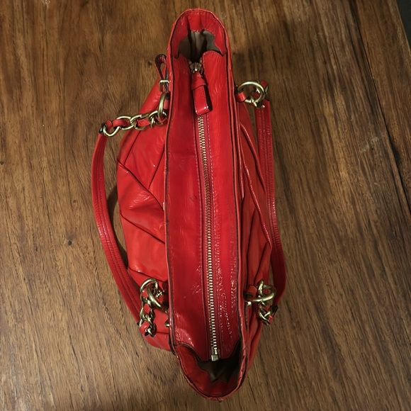 Coach Madison Diagonal Pleated Patent Leather Shoulder Handbag, Red - Picture 4 of 7